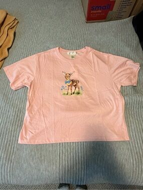 NWT JCPenney Cut & Paste Deer Semi Fit Graphic Baby Tee, Size Large